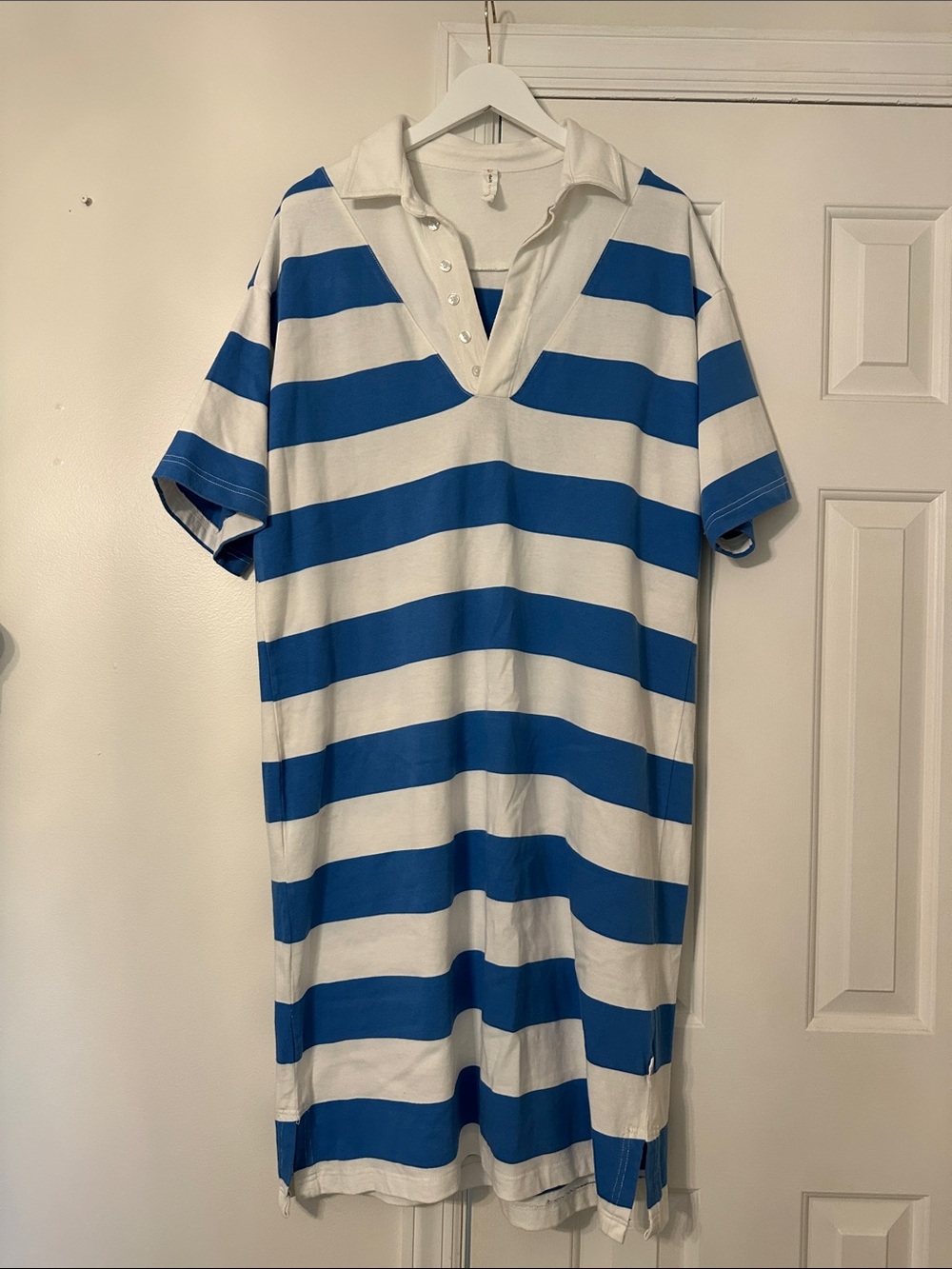 Anthropologie Blue and White Striped Midi Dress